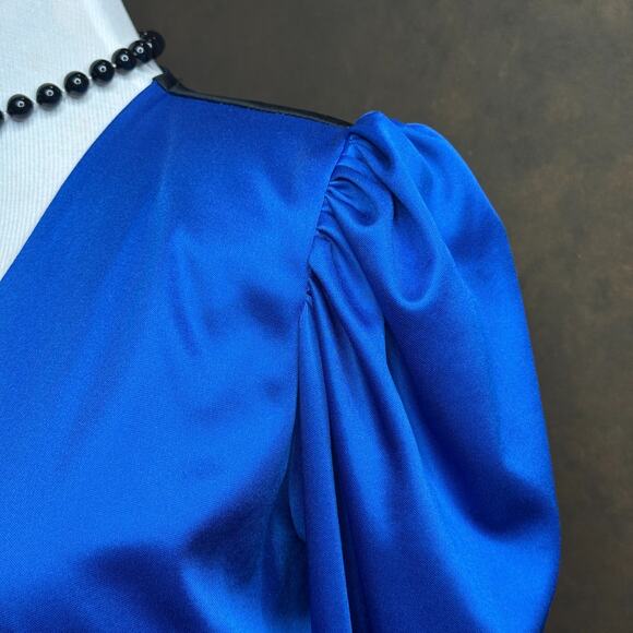 Frederick’s of Hollywood 80s Draped Satin Dress Black Blue Sz M Vintage Glam - Picture 4 of 12